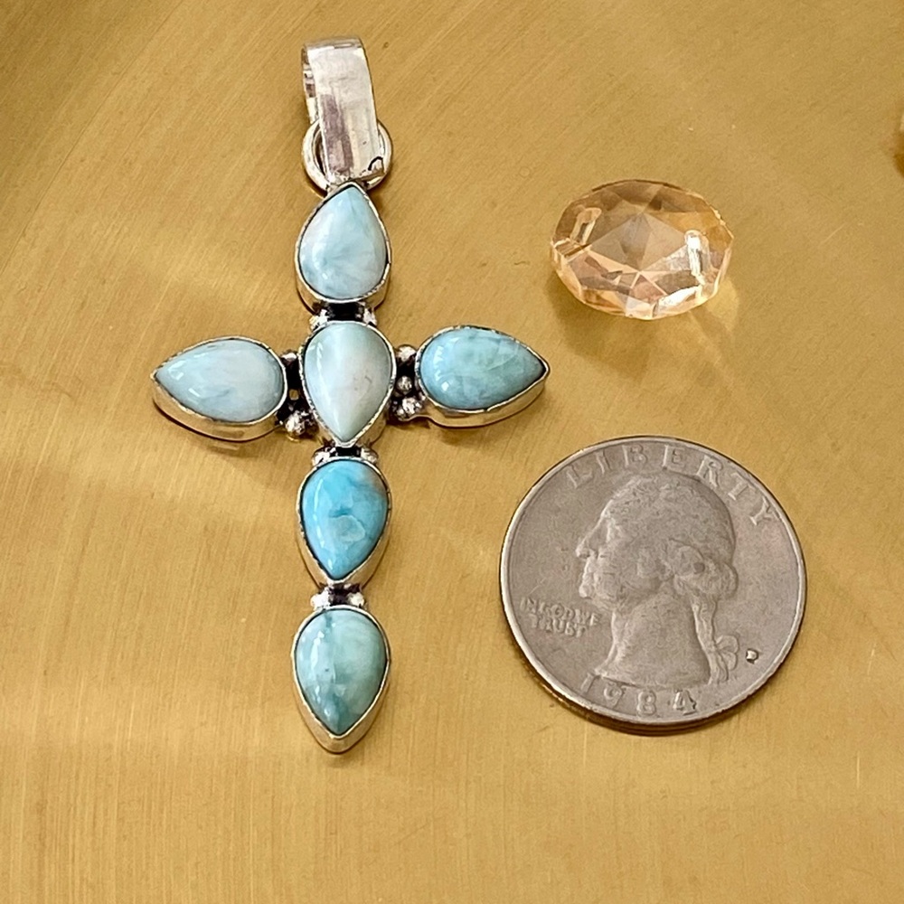 Larimar Handcrafted Cross Pendant - Picture 5 of 6